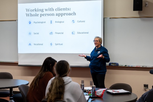 Dr. Lori Sirs teaches the Intro to Behavioral Healthcare class during fall quarter 2025.